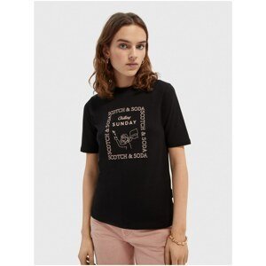 Black Women's T-Shirt with Scotch & Soda Print - Women