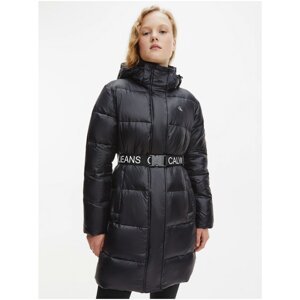 Calvin Klein Black Women's Quilted Extended Winter Jacket with Calv Detachable Hood - Women