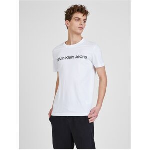 White Men's T-Shirt with Calvin Klein Print - Men