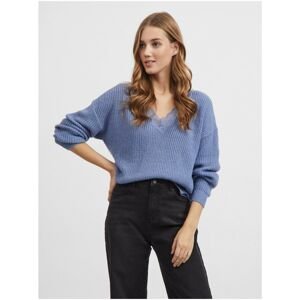 Blue short sweater with lace detail VILA Glacy - Women