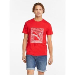 Red Men's T-Shirt with Puma Cat Print - Men's