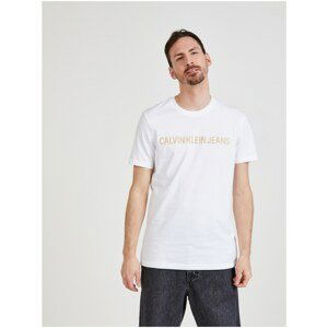 White Men's T-Shirt with Calvin Klein Print - Men