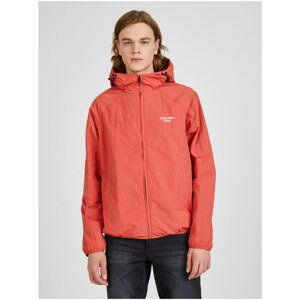 Red Men's Patterned Lightweight Calvin Klein Jeans Hooded Jacket - Men's