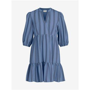 Blue patterned dress with balloon sleeves VILA Etna - Women