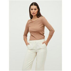 Brown T-shirt with three-quarter sleeve VILA Ribbo - Women