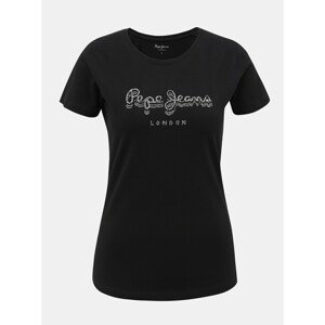 Women's Black T-Shirt with Decorative Rhinestones Pepe Jeans Beatrice - Women