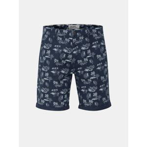 Dark Blue Patterned Linen Shorts Blend - Men