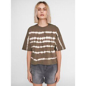 Khaki Patterned Loose T-Shirt Noisy May Buster - Women