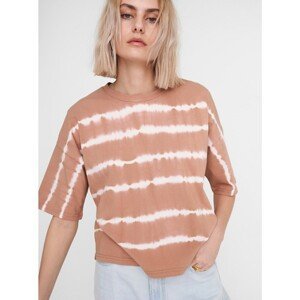 Light Brown Patterned Loose T-Shirt Noisy May Buster - Women