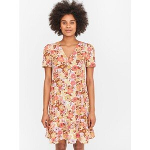Brown-cream Floral Dress with Buttons Noisy May Nika - Women