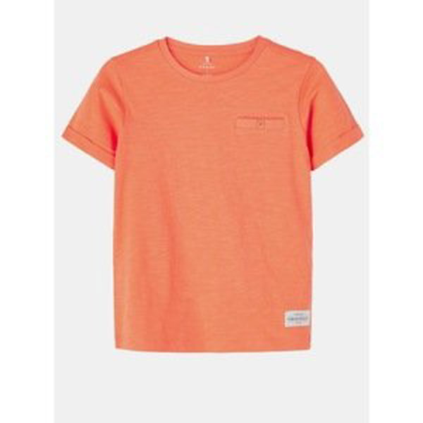 Orange boys' T-shirt with pocket name it Vincent - unisex