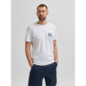 White T-shirt with Printed Selected Homme Dean - Men