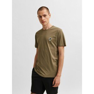 Khaki Embroidery T-Shirt Selected Homme Fate - Men