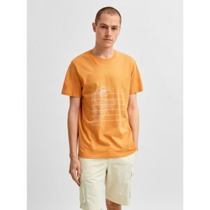 Orange T-shirt with print Selected Homme Collin - Men