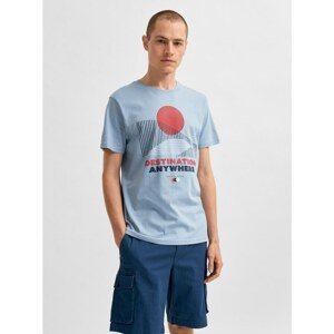Light blue T-shirt with Print Selected Homme Collin - Men