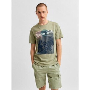 Light Green T-Shirt with Printed Selected Homme Collin - Men