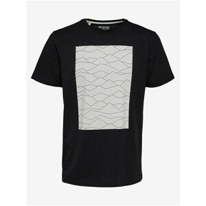Black Men's T-Shirt with Printed Selected Homme Marcus - Men's