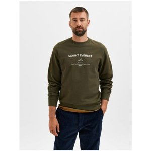 Khaki Men's Sweatshirt with Print Selected Homme Albert - Men's