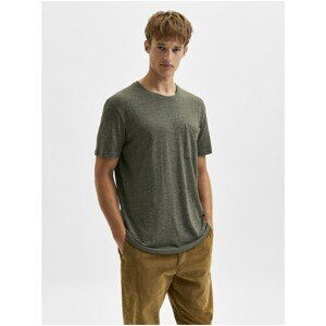 Khaki Men's Annealed T-Shirt with Pocket Selected Homme Decker - Men