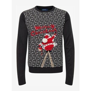 Black Men's Sweater with Christmas Motif Blend - Men's