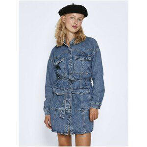 Blue Women's Denim Shirt Dress with Tie Noisy May Laura - Women