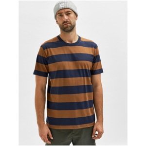 Brown Striped Basic T-Shirt Selected Homme Silas - Men