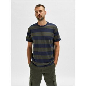 Khaki Striped Basic T-Shirt Selected Homme Silas - Men