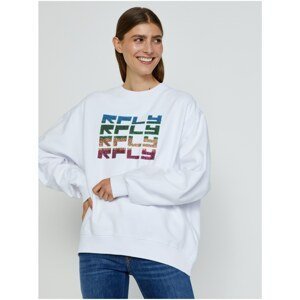 White Women's Oversize Sweatshirt with Replay Inscription - Women