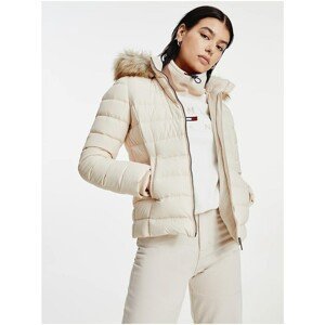 Cream Women's Quilted Jacket Tommy Jeans Basic Hooded Down Jacket - Women