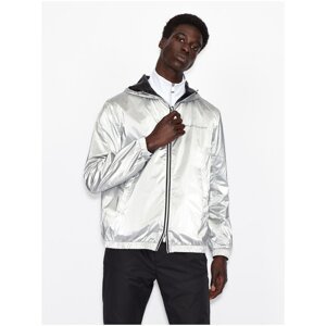 ARMANI EXCHANGE Black-silver men's patterned double-sided leatherette jacket with surface - Men