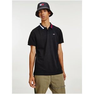 Black Mens Polo T-Shirt with Decorative Details Tommy Jeans - Men