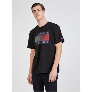 Black Mens T-Shirt Tommy Jeans Reflective Wave Flag - Men