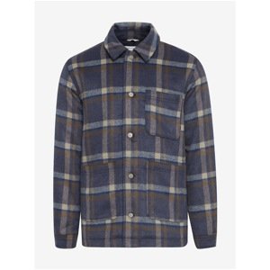 Dark Blue Lightweight Plaid Shirt Jacket Blend - Men