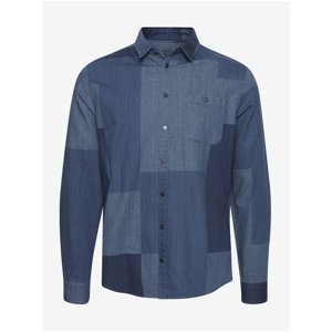 Blue Denim Patterned Shirt Blend Patchwork - Men