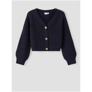 Dark Blue Girly Ribbed Cardigan with Balloon Sleeves Name it - Unisex