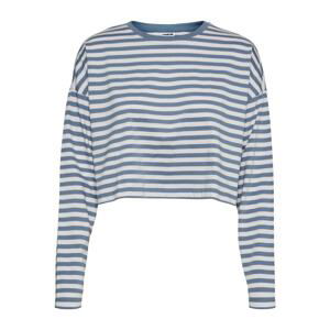 White-Blue Striped Cropped T-Shirt Noisy May Frida - Women