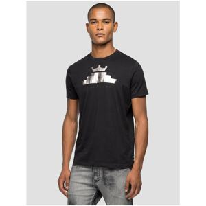 Black Men's T-Shirt with Replay Print - Men's