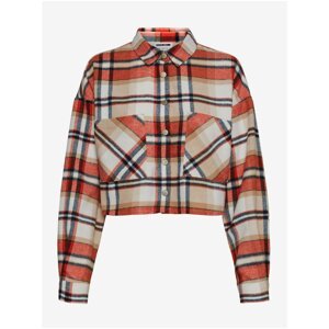 Orange-Beige Checkered Cropped Shirt Noisy May Flanny - Women