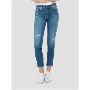 Blue Women's Shortened Slim Fit Jeans with Tattered Replay Effect - Women