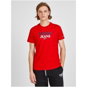 Red Men's T-Shirt with Tommy Jeans Print - Men's