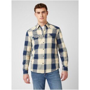 Blue-Cream Men's Plaid Shirt Wrangler LS Western Shirt - Men's