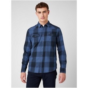 Blue Men's Plaid Shirt Wrangler LS Western Shirt - Men
