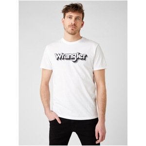 White Men's T-Shirt with Wrangler SS Logo Print - Men's