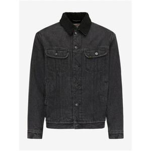 Black Men's Denim Jacket with Artificial Fur Lee - Men's