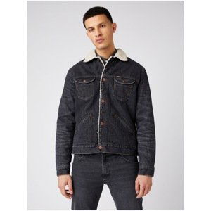 Black Men's Denim Jacket with Artificial Fur Wrangler - Men's