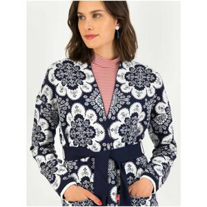 White-Blue Women's Patterned Cardigan Blutsgeschwister La Boheme Carp - Women