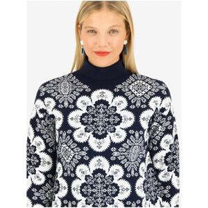 White-Blue Women's Patterned Turtleneck Blutsgeschwister Magic Carpet - Women