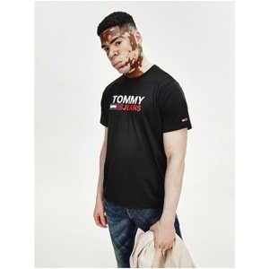 Black Men's T-Shirt with Tommy Jeans Print - Men's