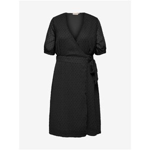 Black Patterned Wrap Midish dress with Waist Tie ONLY C - Women
