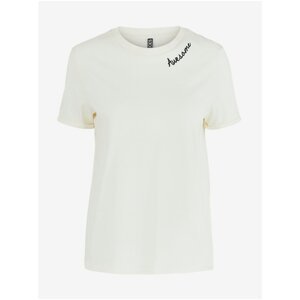 Cream T-shirt with Inscription Pieces Velune - Women